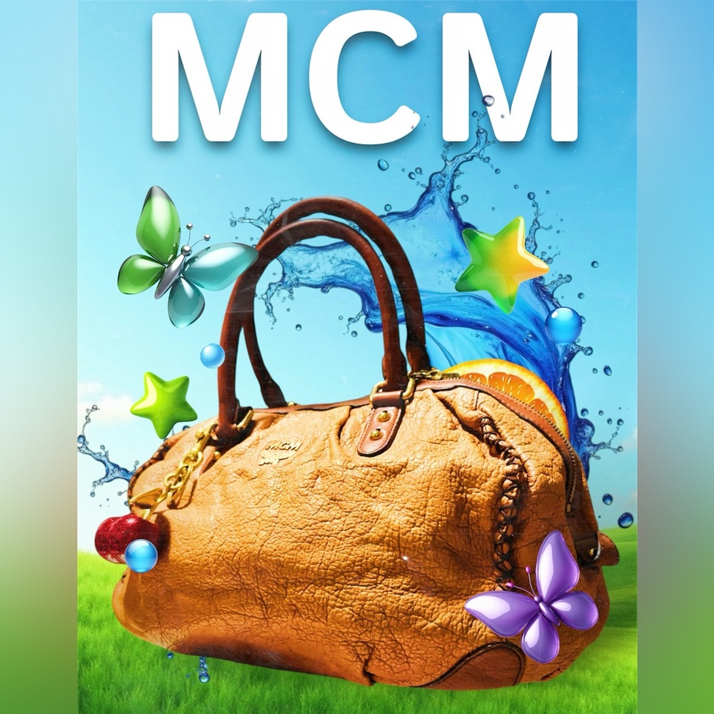 Authentic Vintage MCM shoulder bag soft Tan Leather Satchel with Gold Accents - Picture 3 of 17